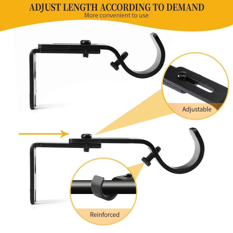 Anndason Heavy Duty Adjustable Curtain Rod Brackets Rod Holders for 1 Inch Rod, Black Color, (Set of 4,Black) - Image 3